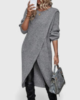 Edelswara | Damen Strickkleid Langarm Asymmetrisch – Grau