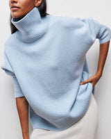 Edelwara | Damen Rollkragenpullover Oversize Strick – Hellblau
