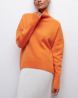 Edelwara | Damen Rollkragenpullover Oversize Strick – Orange