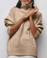 Edelwara | Damen Rollkragenpullover Oversize Strick – Khaki