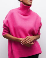 Edelwara | Damen Rollkragenpullover Oversize Strick – Rosa