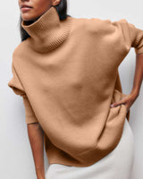Edelwara | Damen Rollkragenpullover Oversize Strick – Braun