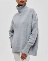 Edelwara | Damen Rollkragenpullover Oversize Strick – Grau