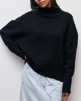 Edelwara | Damen Rollkragenpullover Oversize Strick – Schwarz