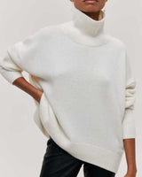 Edelwara | Damen Rollkragenpullover Oversize Strick – Weiß