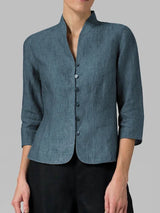 Editha | Damen Stehkragenbluse 3/4-Arm Slim Fit – Dunkel Blau