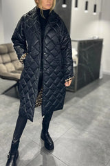 Edlinde | Damen Stepp Mantel Langer Wintermantel – Schwarz