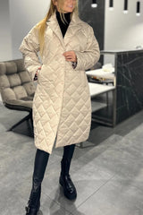 Edlinde | Damen Stepp Mantel Langer Wintermantel – Beige