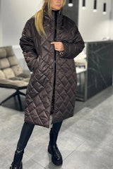 Edlinde | Damen Stepp Mantel Langer Wintermantel – Braun