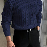 Edvard | Herren Zopfmuster Strickpullover Rundhals – Marineblau