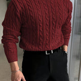 Edvard | Herren Zopfmuster Strickpullover Rundhals – Bordeaux