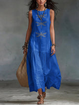 Geneva | Damen Rundhals Ärmelloses Maxikleid – Blau