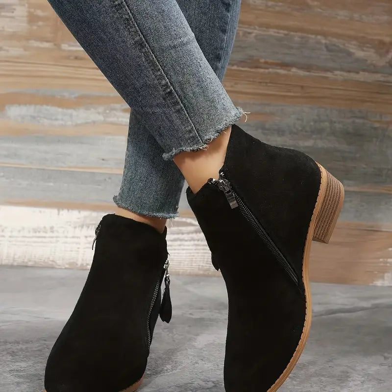 Stylische Vegan Leder Stiefeletten mit Reißverschluss und Absatz für Damen | Ideal für das tägliche Tragen