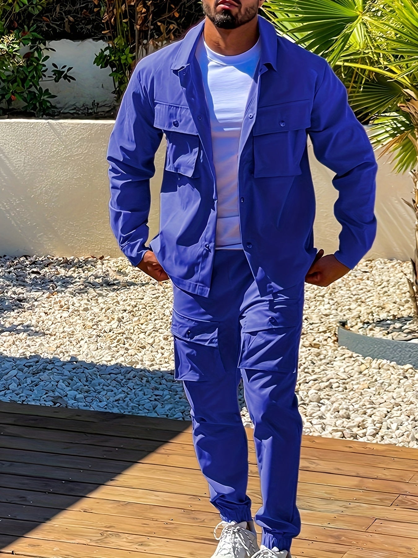 Lässiger Langarm Trainingsanzug mit Reissverschluss, Brusttaschen und Kordelzughose für Herren | Perfekt für Outdoor-Aktivitäten