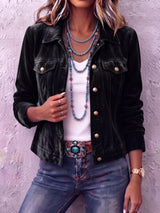 Amandria - Jacke mit Vintage-Waschung und Knopfleiste – Schwarz