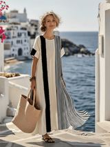 Elara | Damen Gestreiftes Maxikleid Rundhals – Fließendes Streifen Sommerkleid 2026 – Gestreift