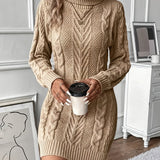 Eldwara | Damen Strickkleid mit Zopfmuster – Khaki