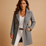 Langer Knopfmantel für Damen – Grau