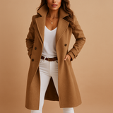 Langer Knopfmantel für Damen – Camel