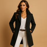 Langer Knopfmantel für Damen – Schwarz