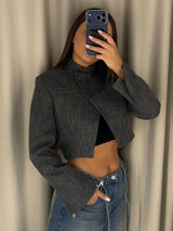 Elegante Damen Kurzjacke mit Stehkragen – Dunkelgrau