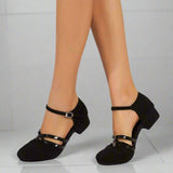 Amelie | Elegante Damen-Tanzschuhe mit Flexsohle Knöchelriemchen Blockabsatz – Schwarz