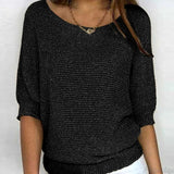 Mia | Eleganter Pullover Damen Lockerer Strickpullover Rundhals – Schwarz