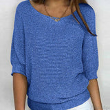 Mia | Eleganter Pullover Damen Lockerer Strickpullover Rundhals – Blau