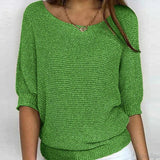 Mia | Eleganter Pullover Damen Lockerer Strickpullover Rundhals – Grün