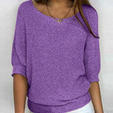 Mia | Eleganter Pullover Damen Lockerer Strickpullover Rundhals – Lila
