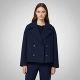 Lena | Eleganter Woll-Kurzmantel für Damen Zweireihig Oversized – Marineblau