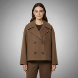 Lena | Eleganter Woll-Kurzmantel für Damen Zweireihig Oversized – Braun