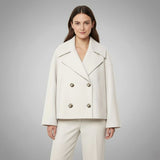 Lena | Eleganter Woll-Kurzmantel für Damen Zweireihig Oversized – Beige