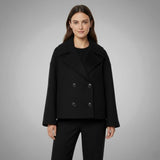 Lena | Eleganter Woll-Kurzmantel für Damen Zweireihig Oversized – Schwarz