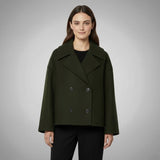 Lena | Eleganter Woll-Kurzmantel für Damen Zweireihig Oversized – Grün