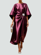 Johanna | Elegantes Abendkleid mit Brosche Langarm – Rot