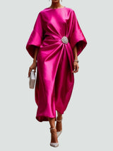 Johanna | Elegantes Abendkleid mit Brosche Langarm – Rosa