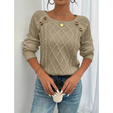 Elfriede | Damen Strickpullover mit Knöpfen Langarm – Khaki