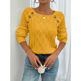 Elfriede | Damen Strickpullover mit Knöpfen Langarm – Golden