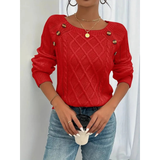 Elfriede | Damen Strickpullover mit Knöpfen Langarm – Rot