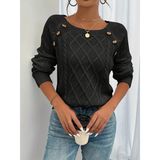 Elfriede | Damen Strickpullover mit Knöpfen Langarm – Schwarz