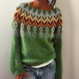Elisa | Damen Grüner Pullover mit Geometrie – Grun