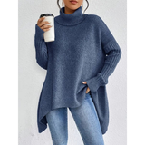 Elke | Damen Weiter Rollkragenpullover mit langem Saum – Blau