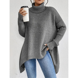 Elke | Damen Weiter Rollkragenpullover mit langem Saum – Grau
