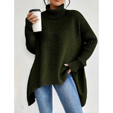 Elke | Damen Weiter Rollkragenpullover mit langem Saum – Grün
