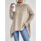Elke | Damen Weiter Rollkragenpullover mit langem Saum – Beige