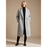 Ellen | Damen Lange Winterjacke im klassischen Stil mit Revers – Grau