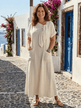 Elwyn | Damen Maxikleid Rundhals & Taschen – Lässiges Sommerkleid Alltag 2026 – Beige