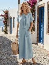 Elwyn | Damen Maxikleid Rundhals & Taschen – Lässiges Sommerkleid Alltag 2026 – Himmelblau
