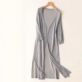 Elsbeth | Damen Langer Cardigan Offen Maxi Strickjacke – Grau